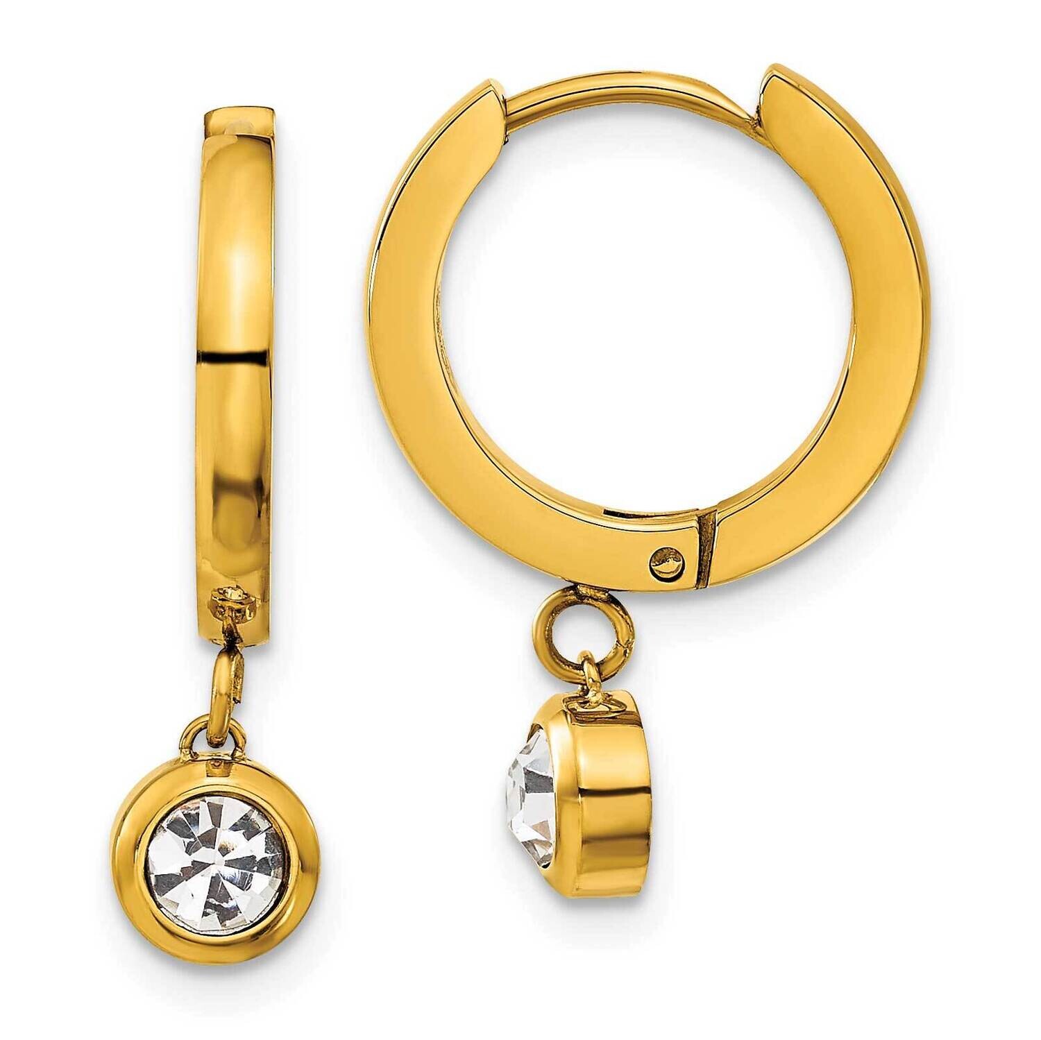 Chisel Polished Yellow Ip-Plated CZ Dangle Hoop Earrings Stainless Steel SRE1624Y by Chisel, MPN: S…