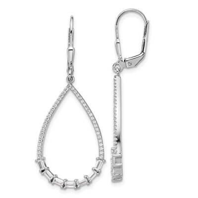 Sterling Shimmer CZ 96 Stone Teardrop Dangle Leverback Earrings Sterling Silver Rhodium-Plated QSH1…