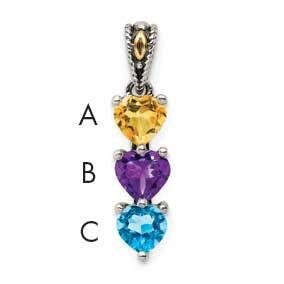 3-Stone Mother&#39;s Pendant Mounting Sterling Silver Antiqued 14k QMPD16/3, MPN: QMPD16/3,