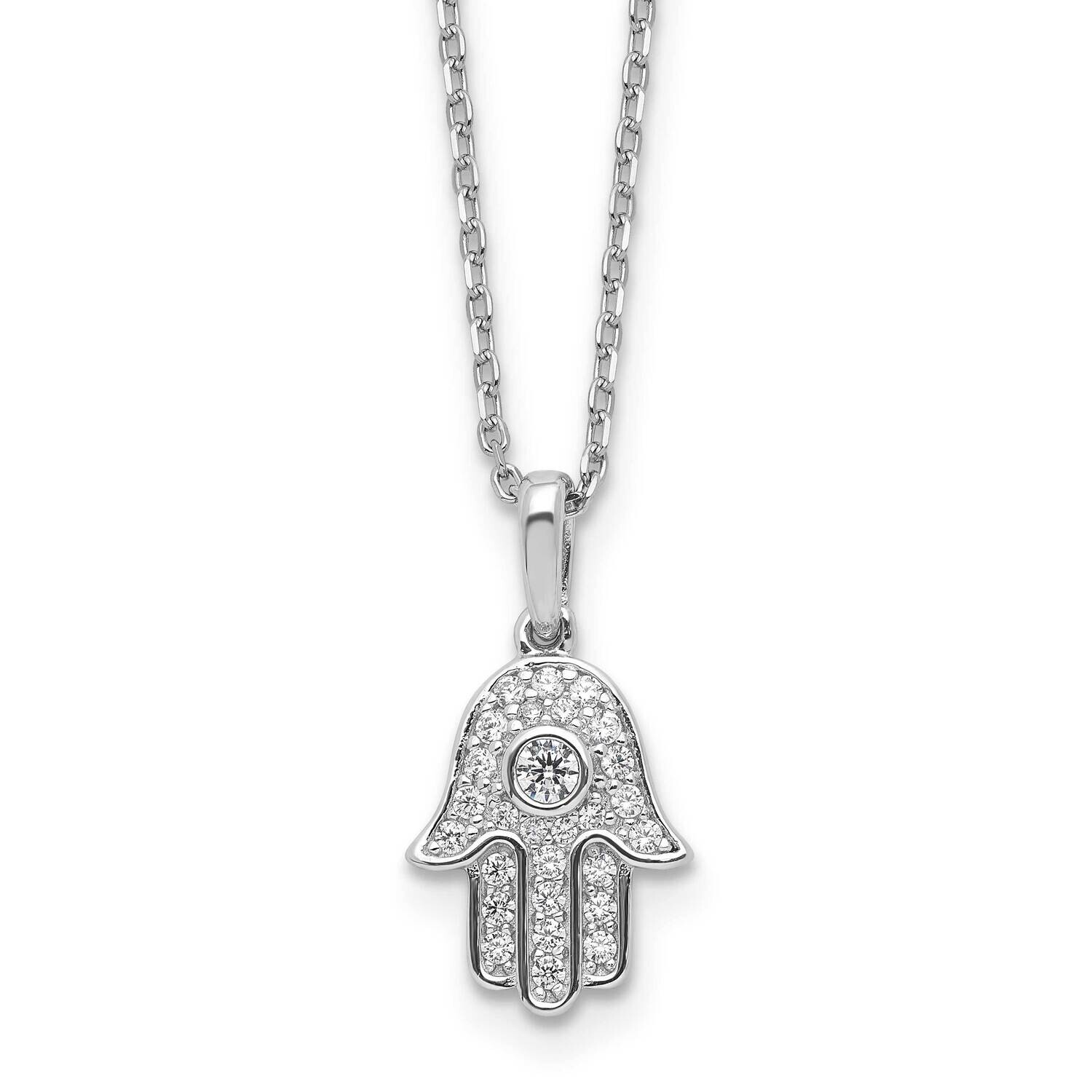 Sterling Shimmer CZ 28 Stone 16 Inch 2 Inch Extension Chamseh/Hamsa Necklace Sterling Silver Rhodiu…