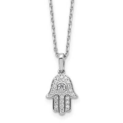 Sterling Shimmer CZ 28 Stone 16 Inch 2 Inch Extension Chamseh/Hamsa Necklace Sterling Silver Rhodiu…