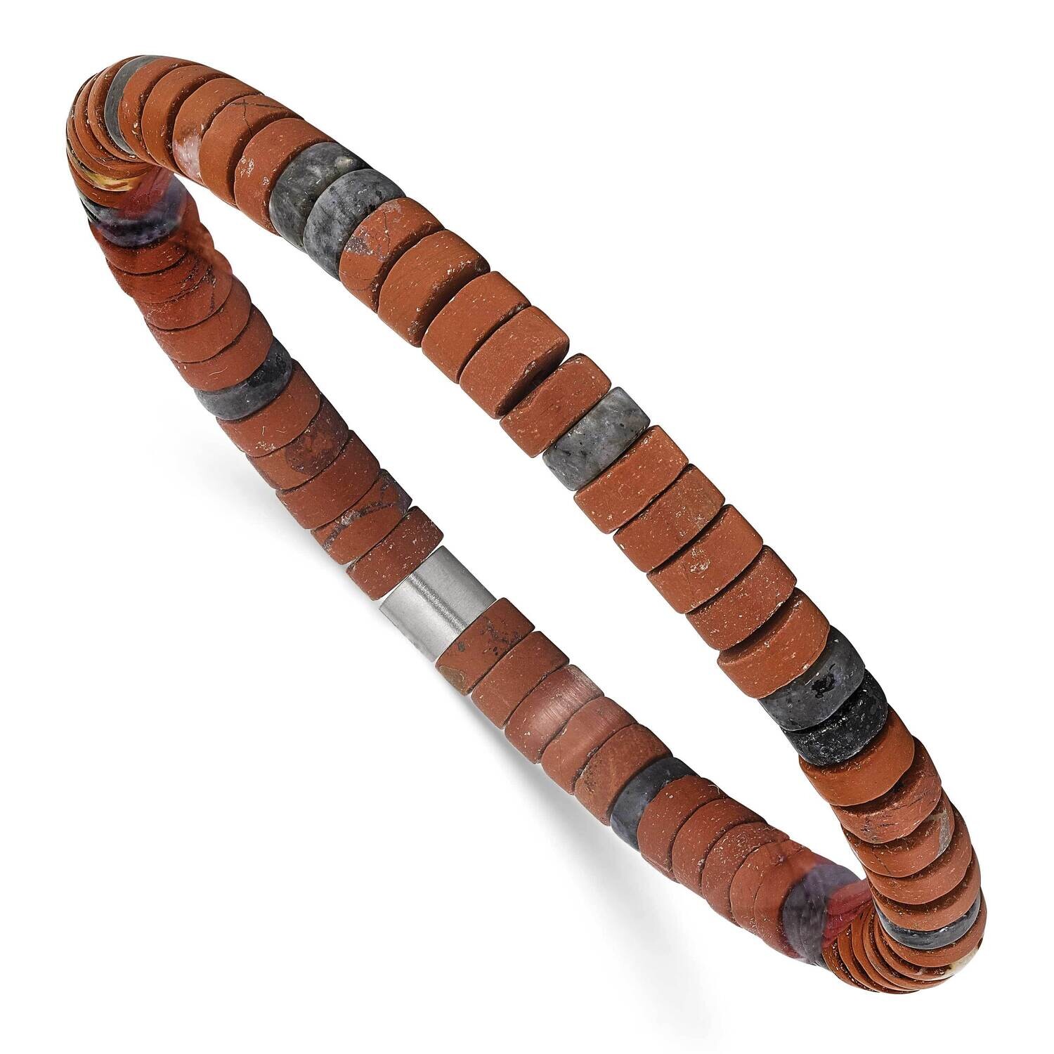 Chisel Brushed Red Stone Black Spectrolite Beaded Stretch Bracelet 7.5 Inch Stainless Steel SRB3113…