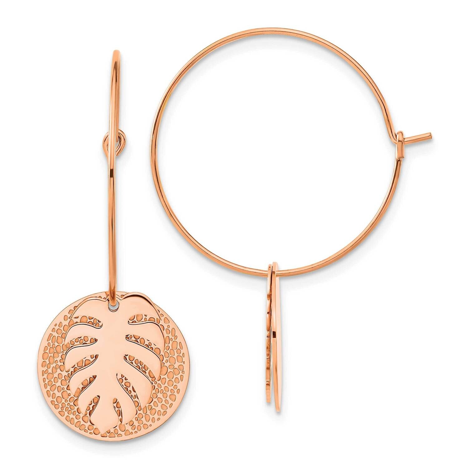 Chisel Polished Textured Rose Ip-Plated Circle Leaf Dangle Hoop Earrings Stainless Steel SRE1627 by…
