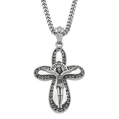 Antiqued &amp; Polished Crucifix Necklace Stainless Steel SRN1108-24 by Chisel, MPN: SRN1108-24, 191101…