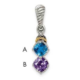 2-Stone Diamond Mothers Pendant Semi-Mount Sterling Silver Antiqued 14k QMPD29/2, MPN: QMPD29/2,