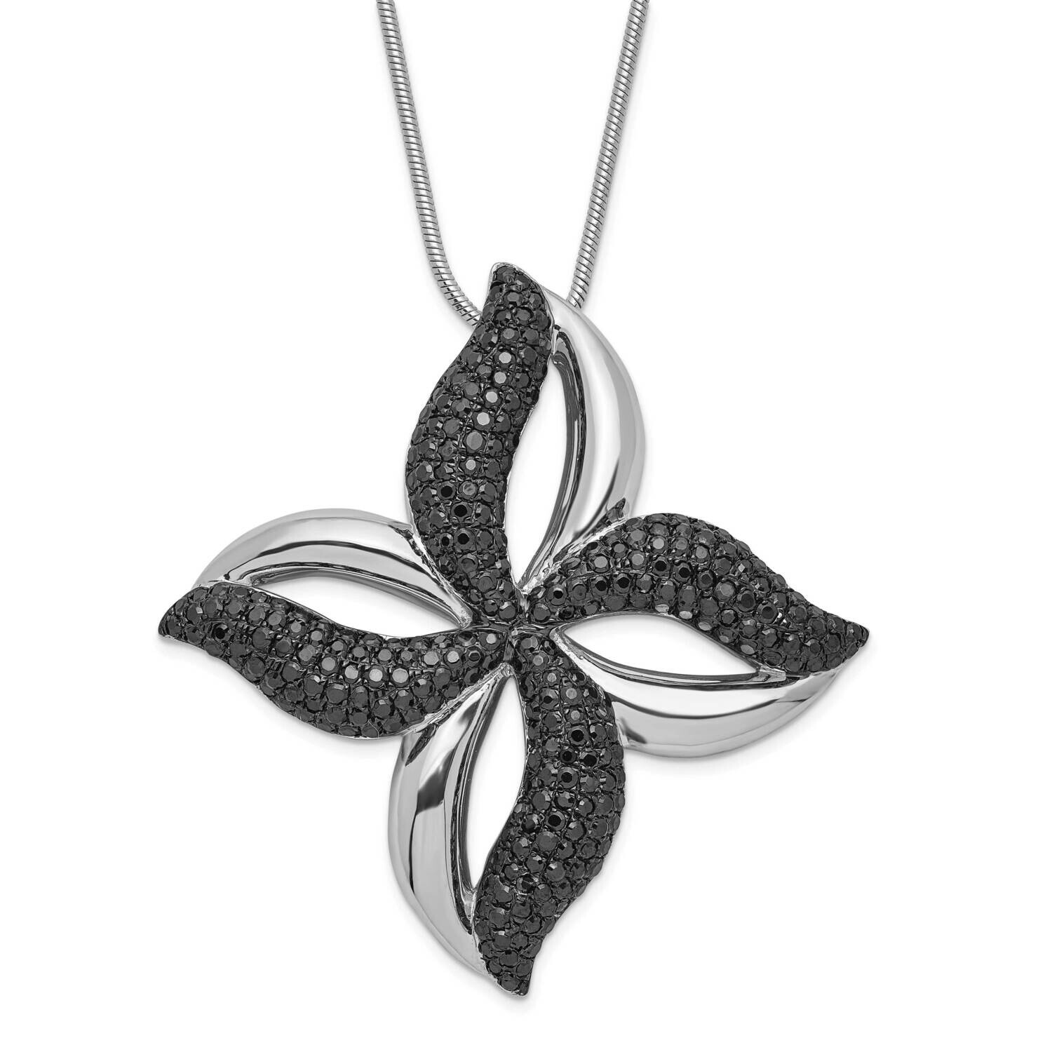 Black CZ Brilliant Embers Flower Necklace Sterling Silver QMP485-18