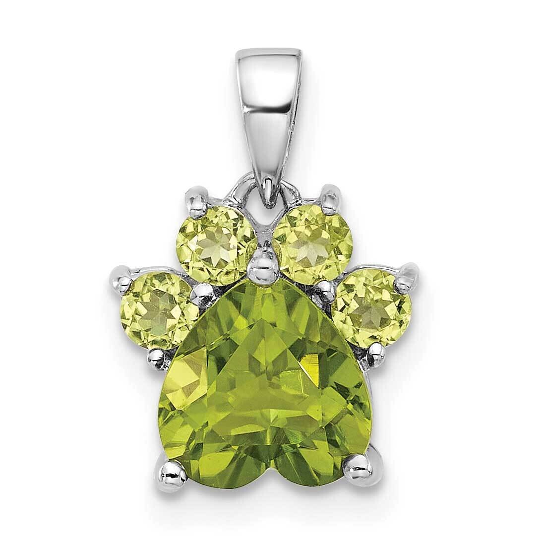 Polished Peridot Paw Pendant Sterling Silver Rhodium-Plated QP5872PE, MPN: QP5872PE,