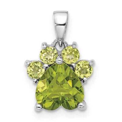 Polished Peridot Paw Pendant Sterling Silver Rhodium-Plated QP5872PE, MPN: QP5872PE,