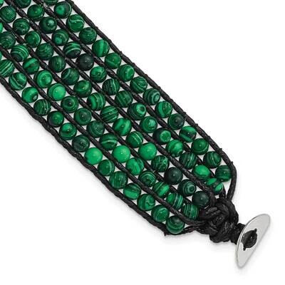 Black Cord Woven Imitation Malachite Bracelet 9 Inch Stainless Steel SRB1583-9 by Chisel, MPN: SRB1…