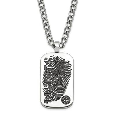 &amp; Black Enamel Reversible Black CZ Fingerprint Dog Tag 2 Inch Extension Necklace Stainless Steel SR…
