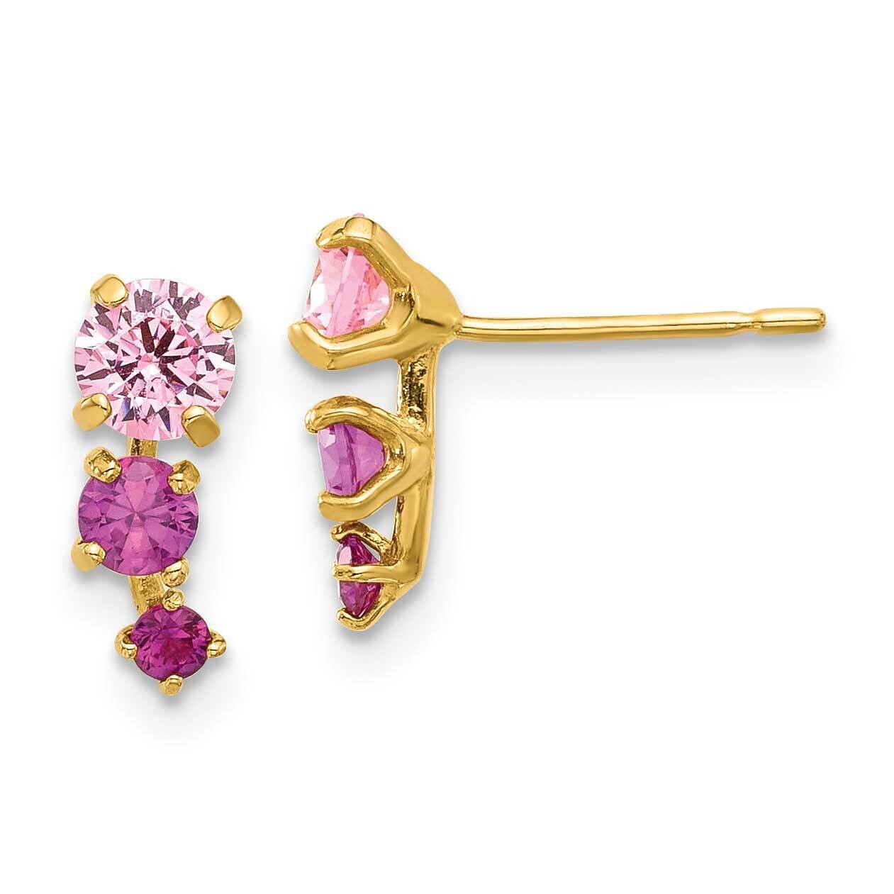 Madi K Polished Pink Red CZ Post Earrings 14k Gold SE3074, MPN: SE3074,