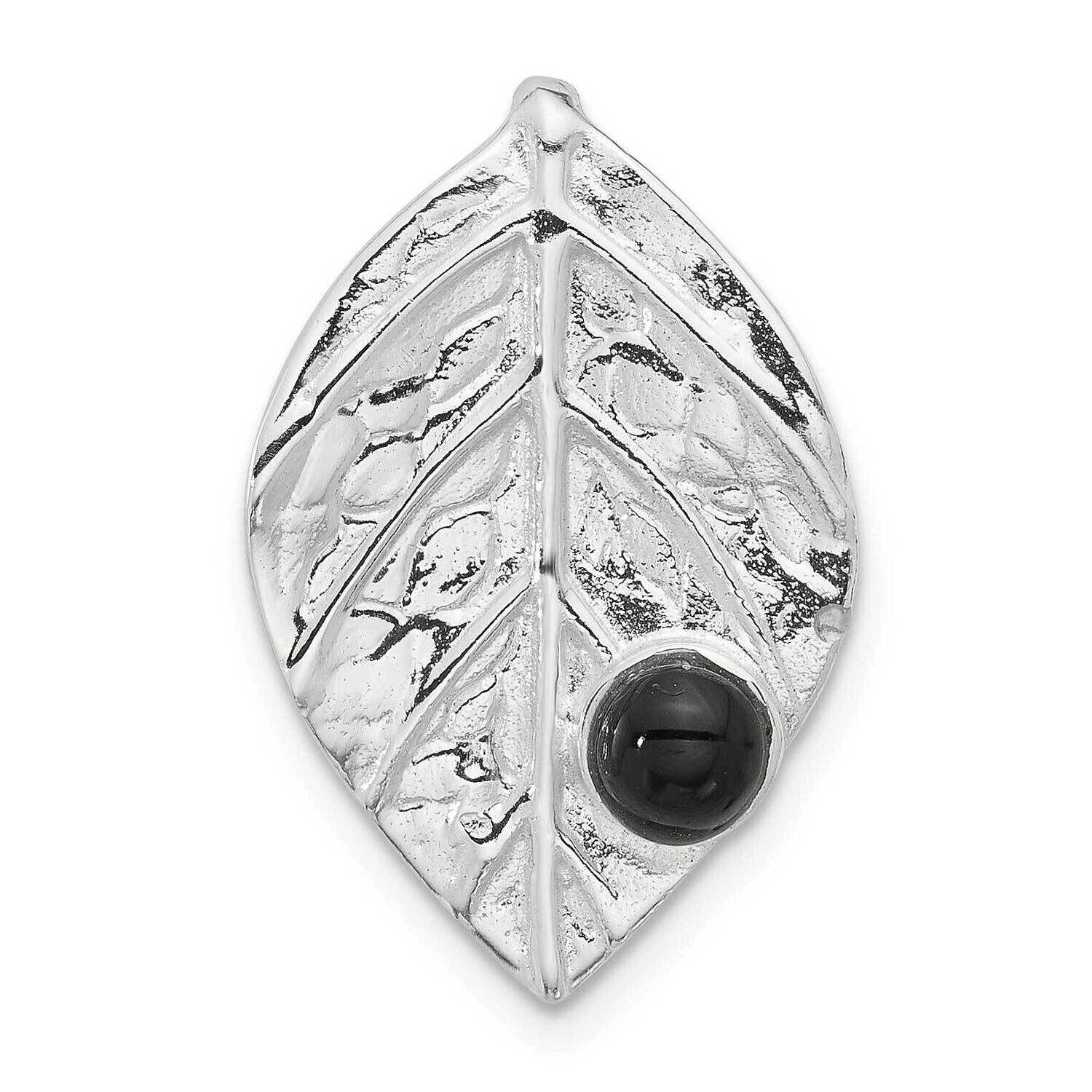 Textured Onyx Leaf Slide Pendant Sterling Silver Polished QP5749, MPN: QP5749,