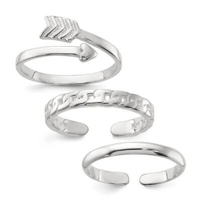 ArroChain Link/Plain Set Of 3 Toe Rings Sterling Silver Polished QR7459SET, MPN: QR7459SET,