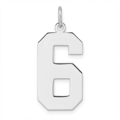 Polished Number 6 Charm Sterling Silver Rhodium-Plated QPXL06, MPN: QPXL06,