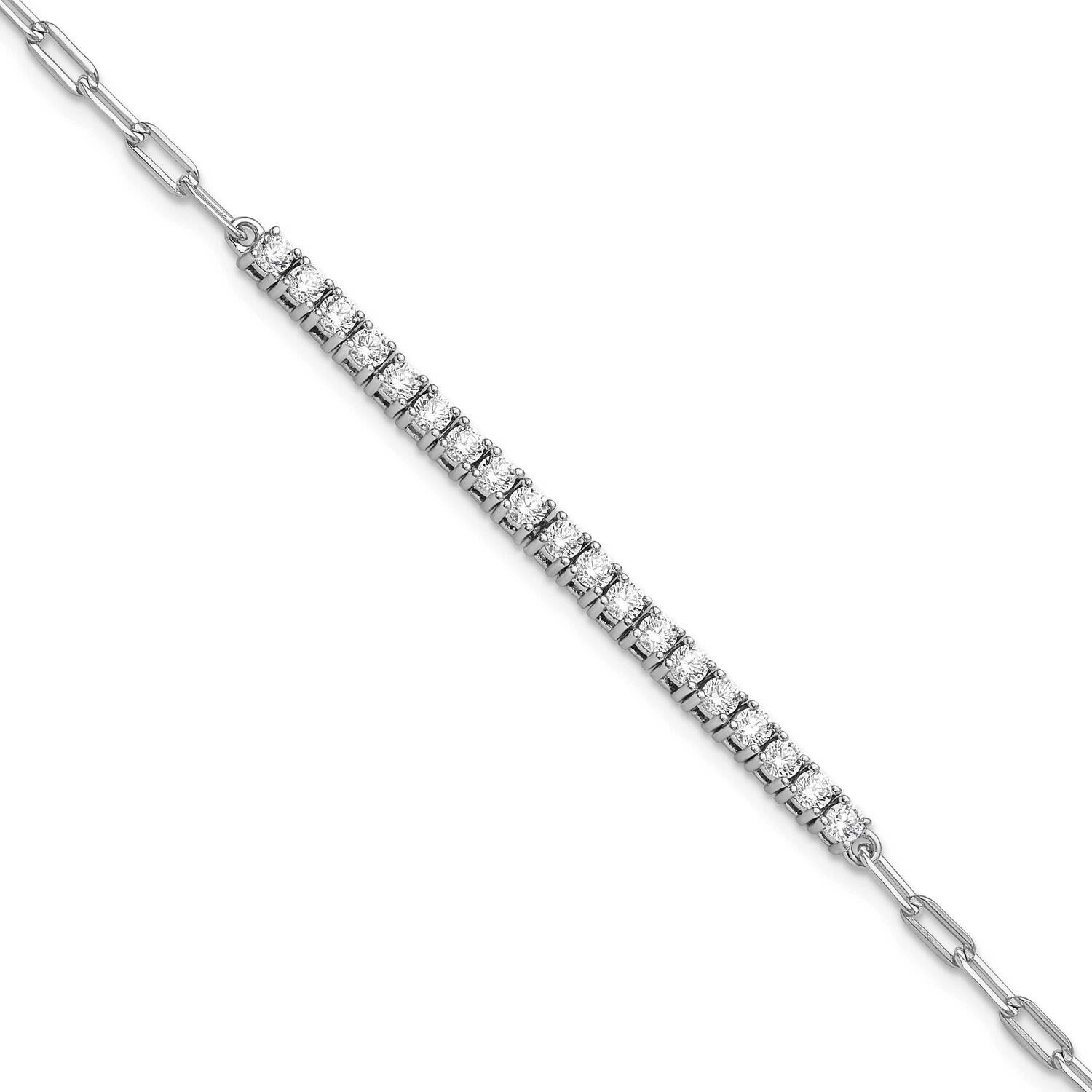 Sterling Shimmer 19 Stone 7 Inch Paperclip Link Bracelet Sterling Silver Rhodium-Plated QSH103-7, M…