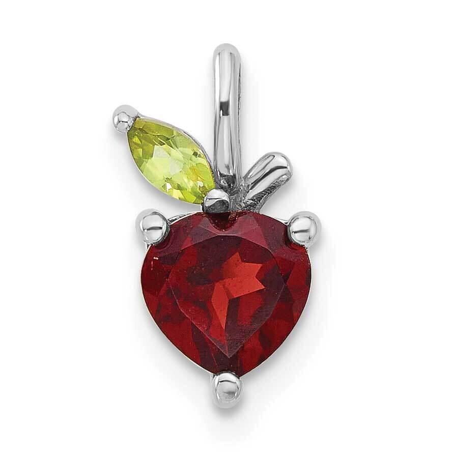 Garnet Peridot Apple Pendant Sterling Silver Rhodium-Plated QP5871GA, MPN: QP5871GA,