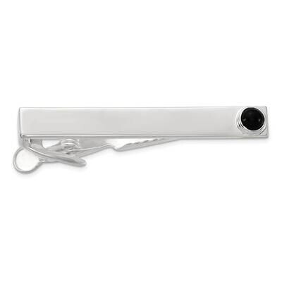 Onyx Dot Tie Bar Sterling Silver Polished QQ658 by Men&#39;s Jewelry and Accessories, MPN: QQ658,