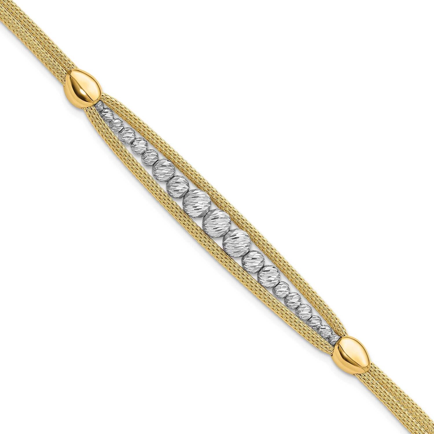 Polished Diamond-Cut Beaded Fancy Bracelet 7.75 Inch 14k Two-Tone Gold SF2985-7.75, MPN: SF2985-7.7…