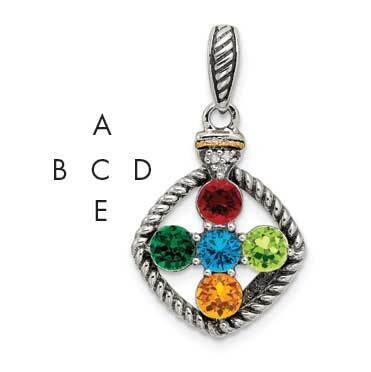 5-Stone Diamond Mothers Pendant Semi-Mount Sterling Silver Antiqued 14k QMPD26/5, MPN: QMPD26/5,