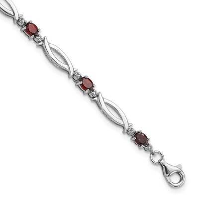 Garnet Diamond 7.25 Inch Bracelet Sterling Silver Rhodium-Plated QX994GA, MPN: QX994GA,