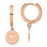 Chisel Polished Rose Ip-Plated Heart Dangle Hoop Earrings Stainless Steel SRE1617 by Chisel, MPN: S…