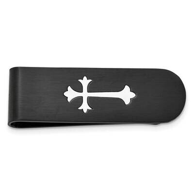 Chisel Brushed Polished Black Ip-Plated Cross Money Clip Stainless Steel SRM228 by Men&#39;s Jewelry an…