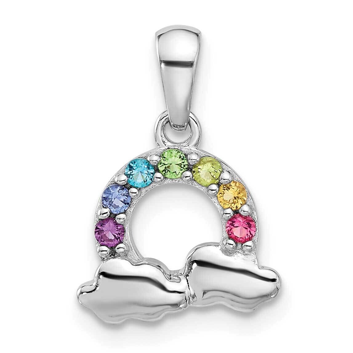 Rhod-Plated Crystal Rainbow &amp; Clouds Children&#39;s Pendant Sterling Silver QP5849, MPN: QP5849,