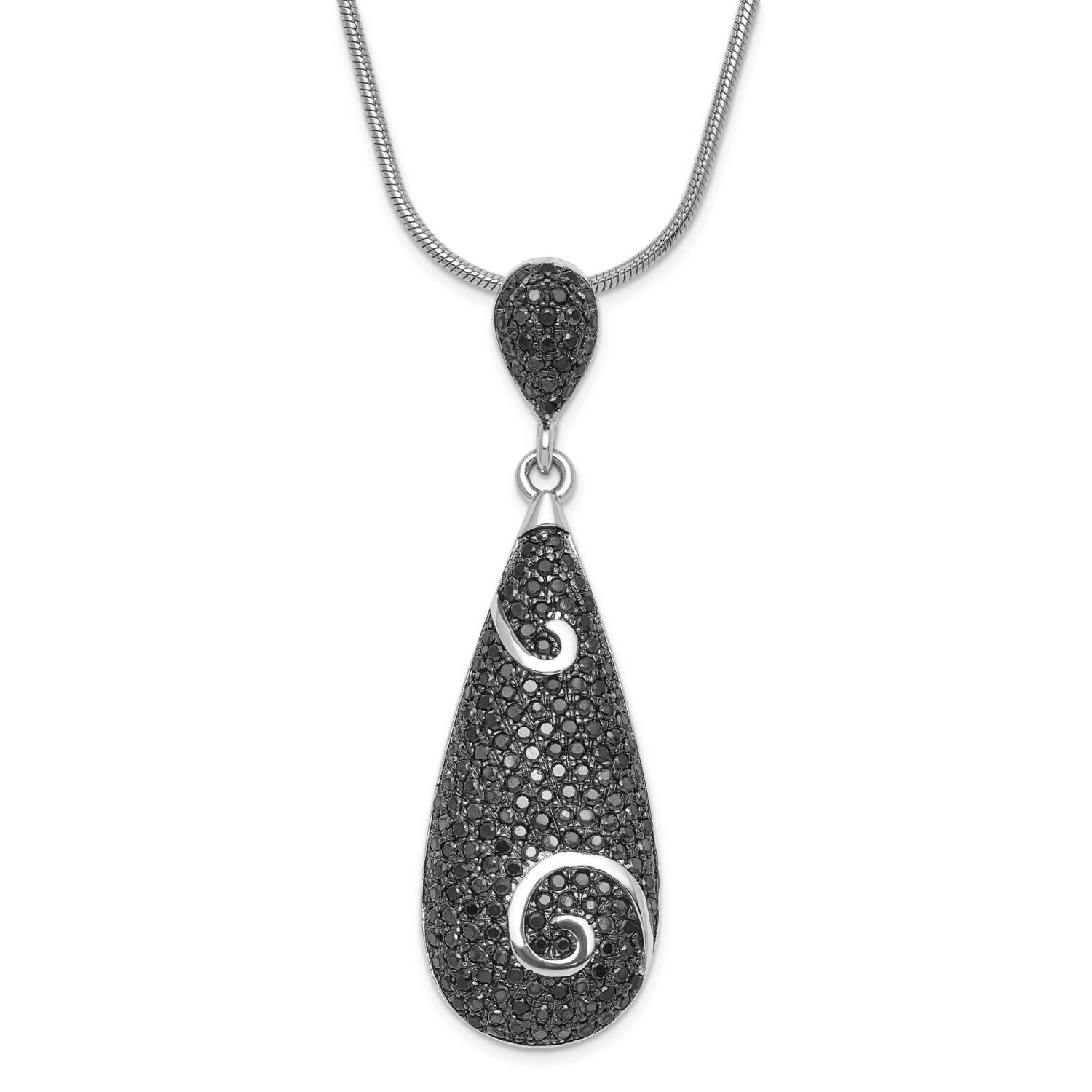 &amp; Black CZ Brilliant Embers 2 Inch Extension Teardrop Necklace Sterling Silver QMP787-18