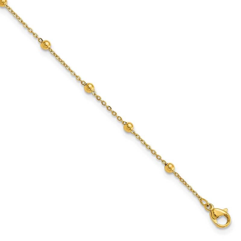 Chisel Polished Yellow Ip-Plated Beaded 9.5 Inch Anklet Plus 1 Inch Extension Stainless Steel SRA115-9.5