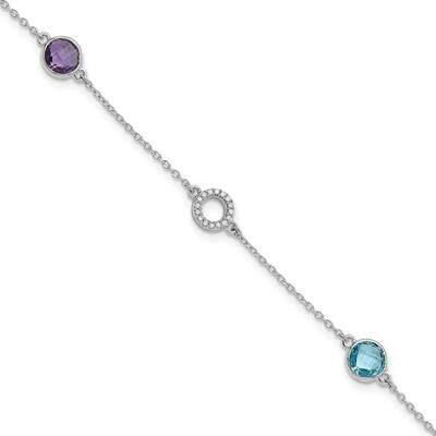 Rh Plated White Ice Diamond Bt Am 1 Inch Extender Bracelet Sterling Silver QW361BTAM-7.25, MPN: QW3…