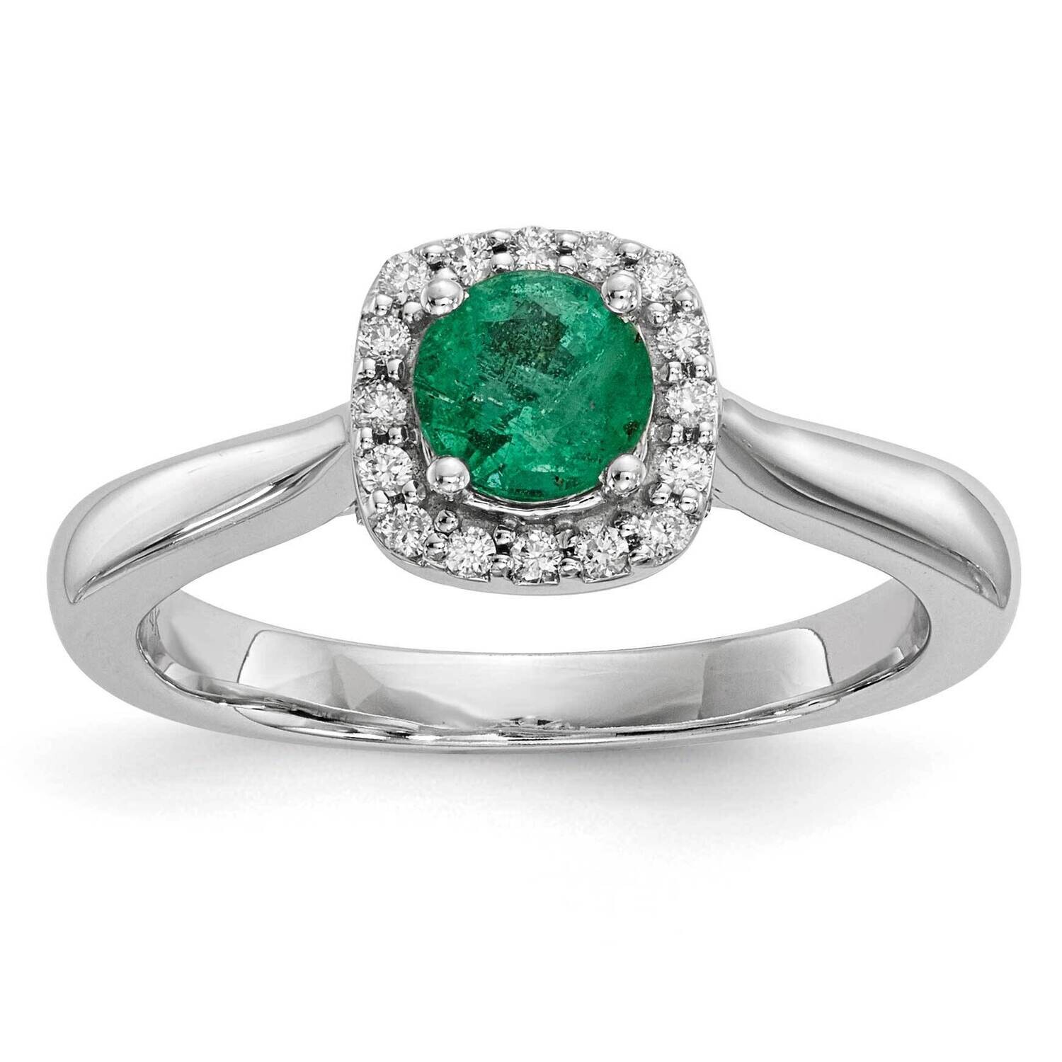 1/6 Ct Cushion Halo W 3/8Ct Round Emerald Center 14k White Gold SM12479EW4EM, MPN: SM12479EW4EM,