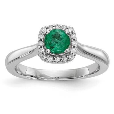 1/6 Ct Cushion Halo W 3/8Ct Round Emerald Center 14k White Gold SM12479EW4EM, MPN: SM12479EW4EM,
