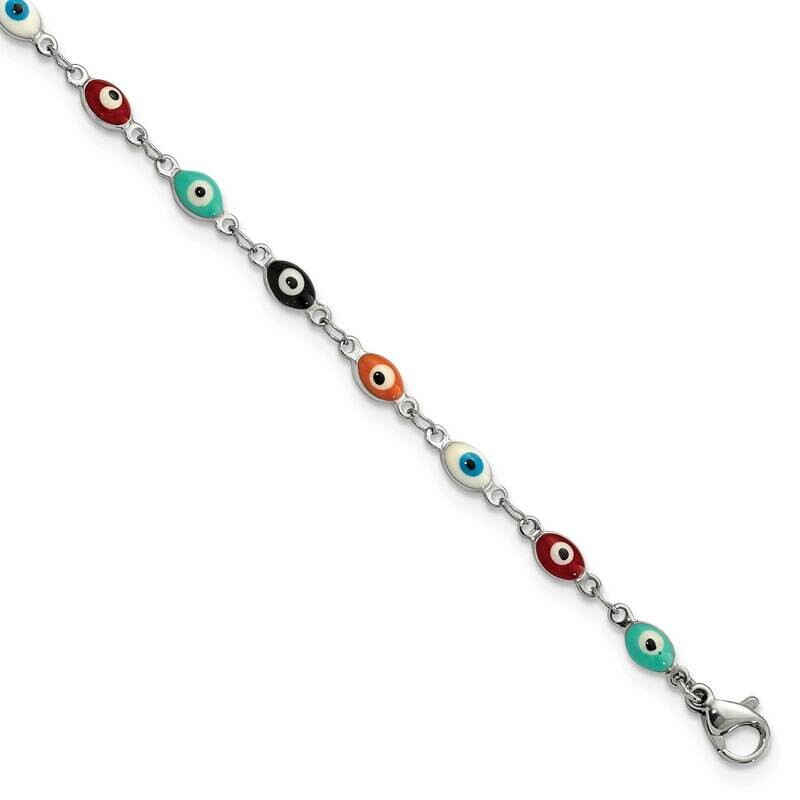 Chisel Polished Enameled Eyes 9 Inch Anklet Plus 1 Inch Extension Stainless Steel SRA120-9