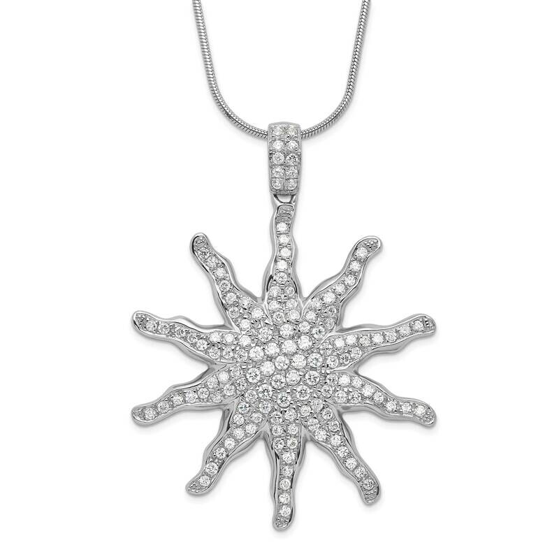 CZ Sun 2 Inch Extension Necklace Sterling Silver Polished QMP460-18
