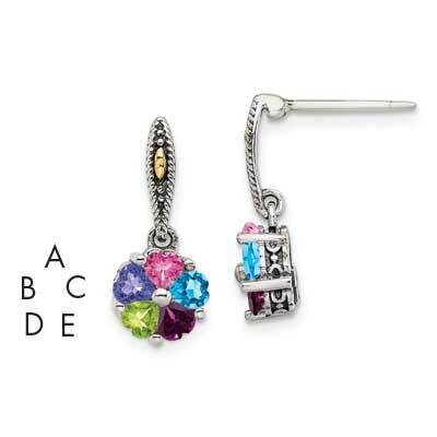 5-Stone Mother&#39;s Earring Mounting Sterling Silver Antiqued 14k QME16/5, MPN: QME16/5,