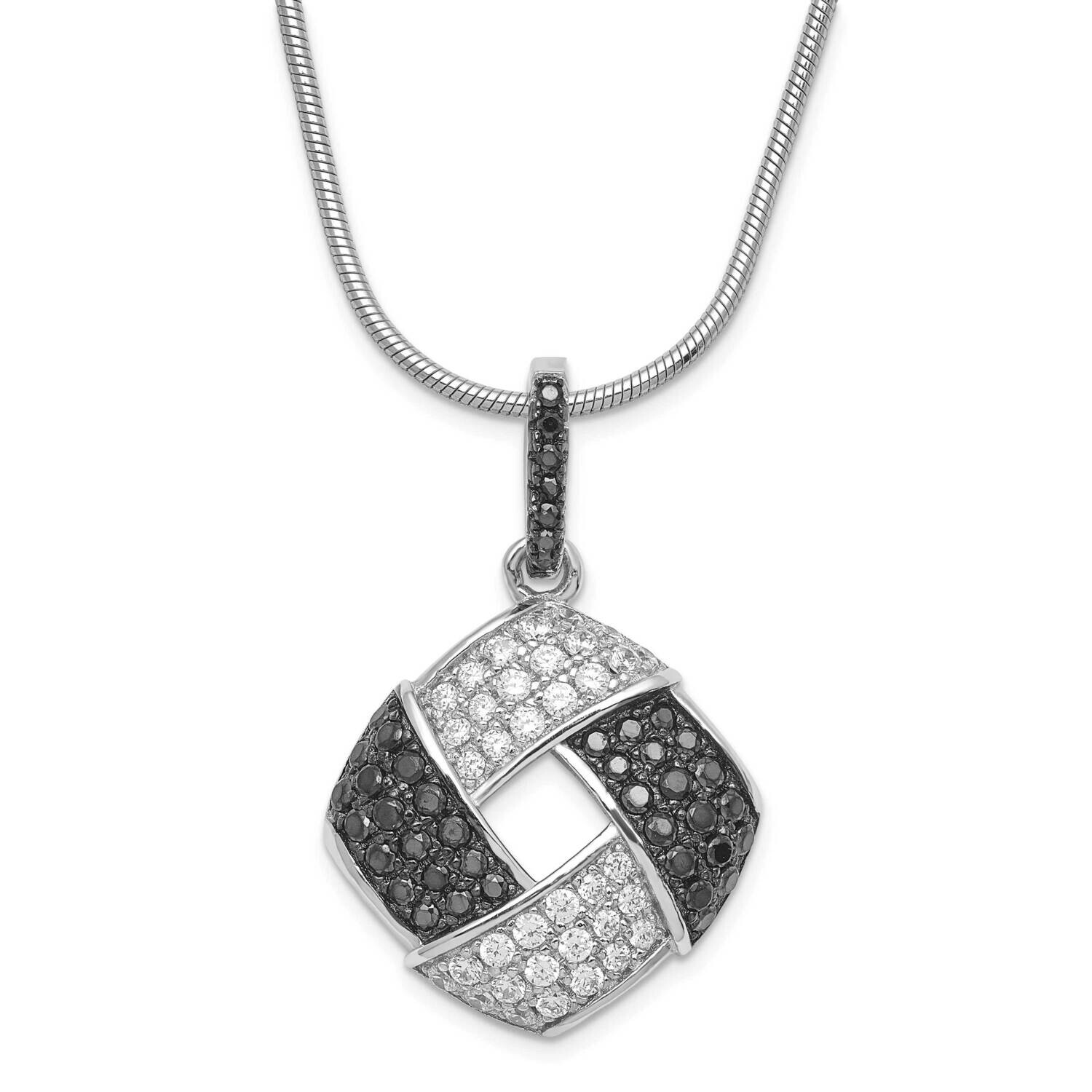 Black &amp; Clear CZ Brilliant Embers 2 Inch Extension Necklace Sterling Silver QMP824-18
