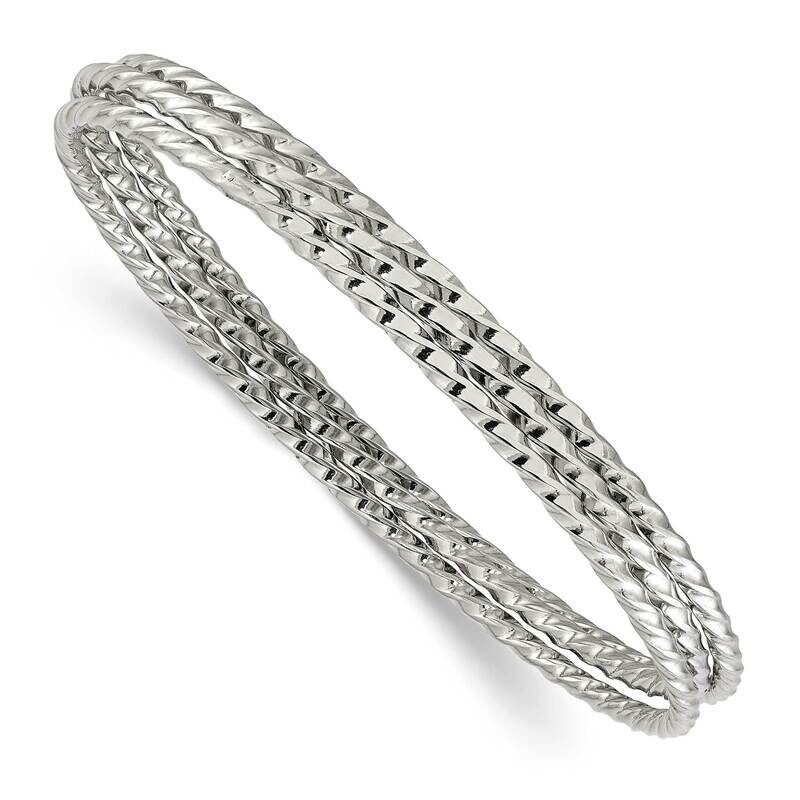 Chisel Polished Textured 3 Piece Set Of 2mm Twisted Bangles Stainless Steel SRB3102