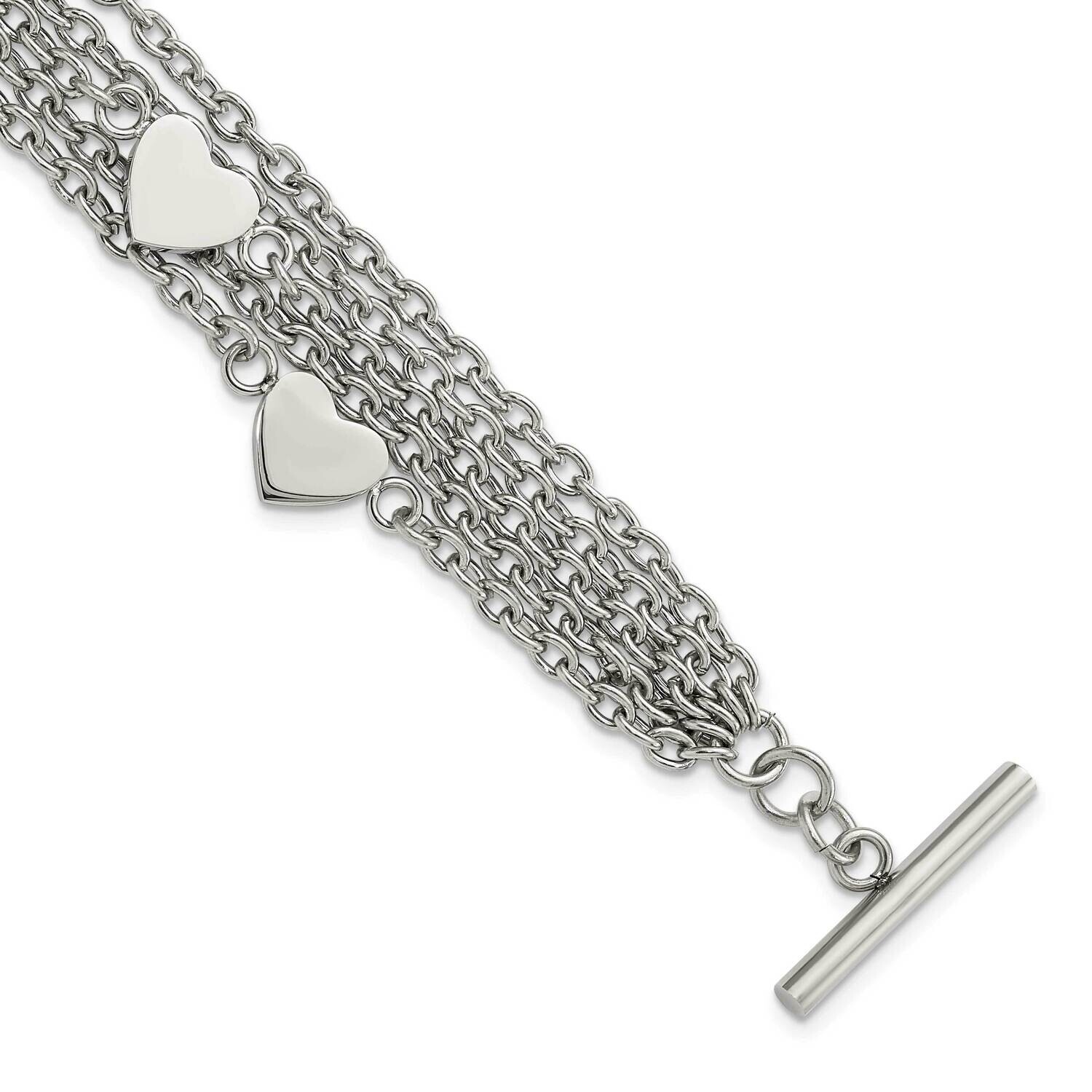 Polished MultistrHearts Chain Toggle Bracelet 8 Inch Stainless Steel SRB756-8 by Chisel, MPN: SRB75…