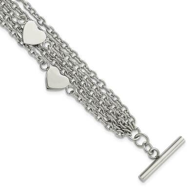 Polished MultistrHearts Chain Toggle Bracelet 8 Inch Stainless Steel SRB756-8 by Chisel, MPN: SRB75…