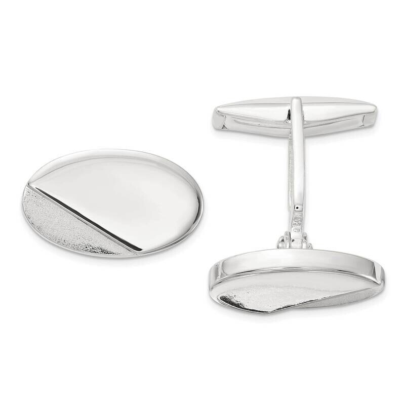 Textured Oval Cuff Links Sterling Silver Polished QQ634