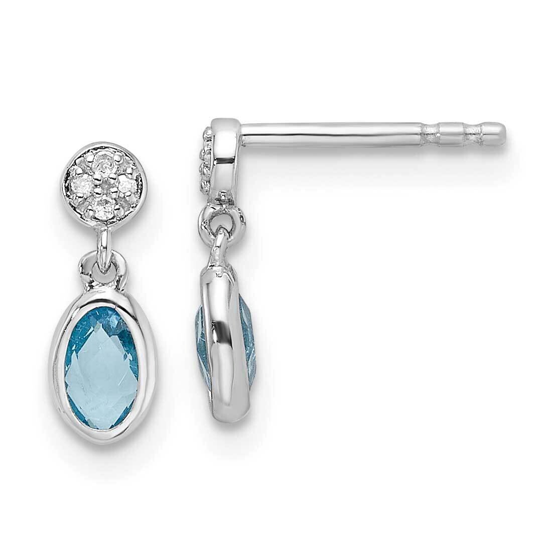 Rh Plated White Ice .02Ct. Diamond Blue Topaz Post Earrings Sterling Silver QW367BT, MPN: QW367BT,