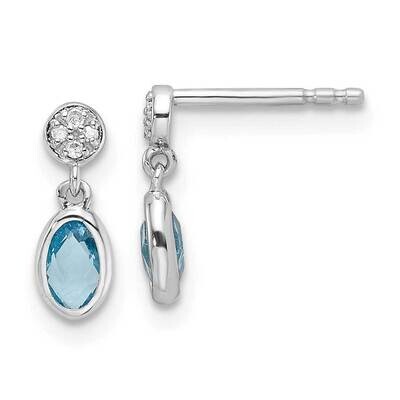 Rh Plated White Ice .02Ct. Diamond Blue Topaz Post Earrings Sterling Silver QW367BT, MPN: QW367BT,