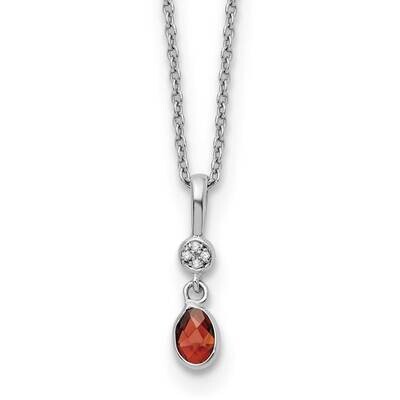Rh Plated White Ice .02Ct. Diamond &amp; Garnet 2 Inch Extension Necklace Sterling Silver QW366GA-18, M…