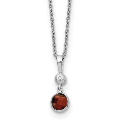 Rh Plated White Ice .01Ct. Diamond Garnet 2 Inch Extension Necklace Sterling Silver QW359GA-18, MPN…