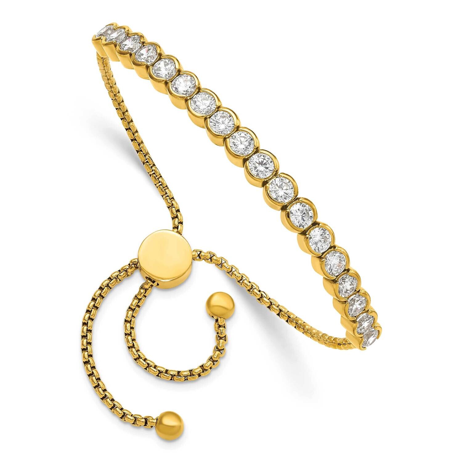 Chisel Polished Yellow Ip-Plated Round CZ Adjustable Bracelet Up to 10 Inch Stainless Steel SRB3082…