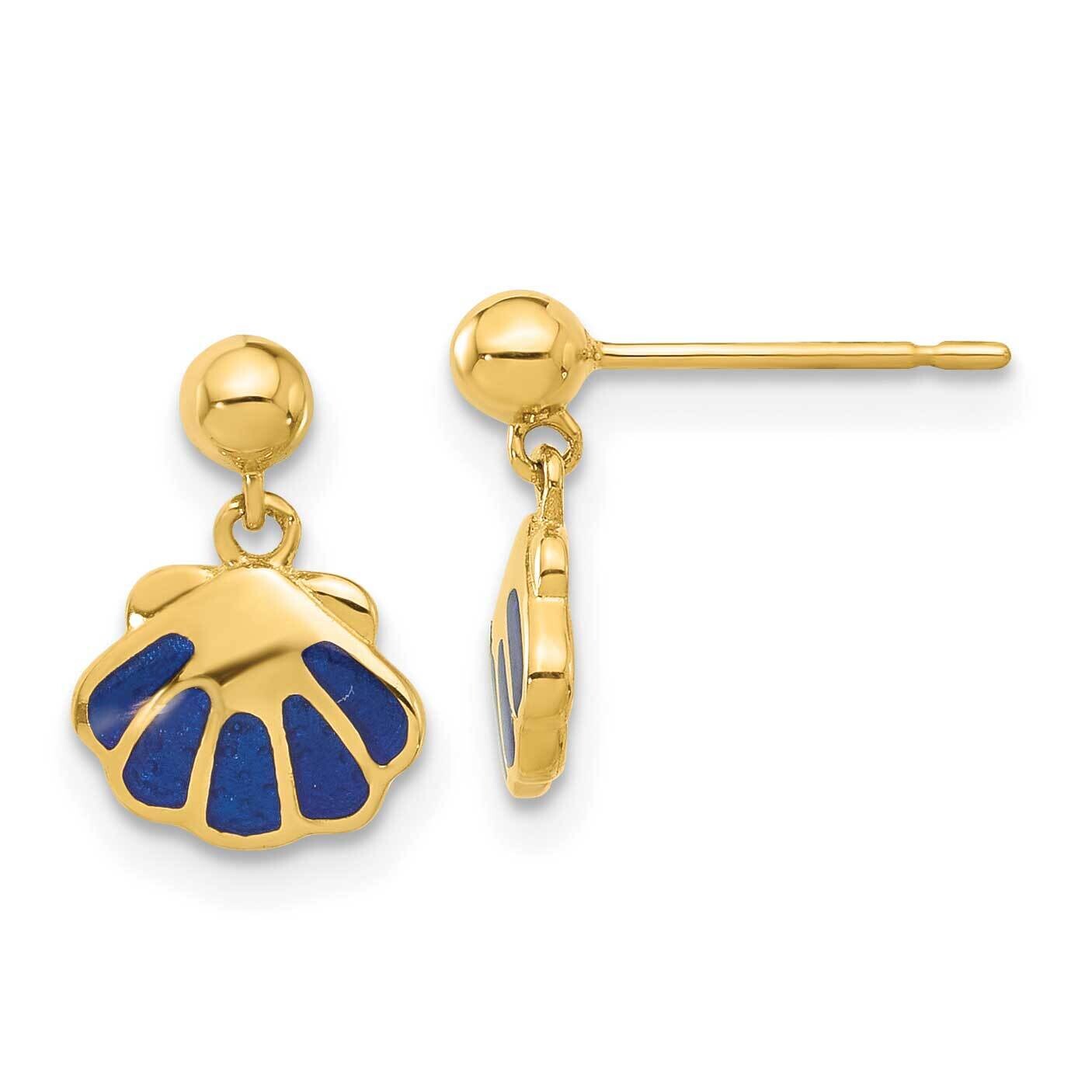 Madi K Polished Blue Enameled Shell Post Dangle Earrings 14k Gold SE3060, MPN: SE3060, 196904100127