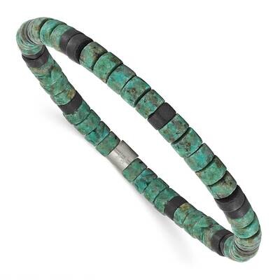 Chisel Brushed Green Sediment Black Agate Beaded Stretch Bracelet 7.25 Inch Stainless Steel SRB3122…