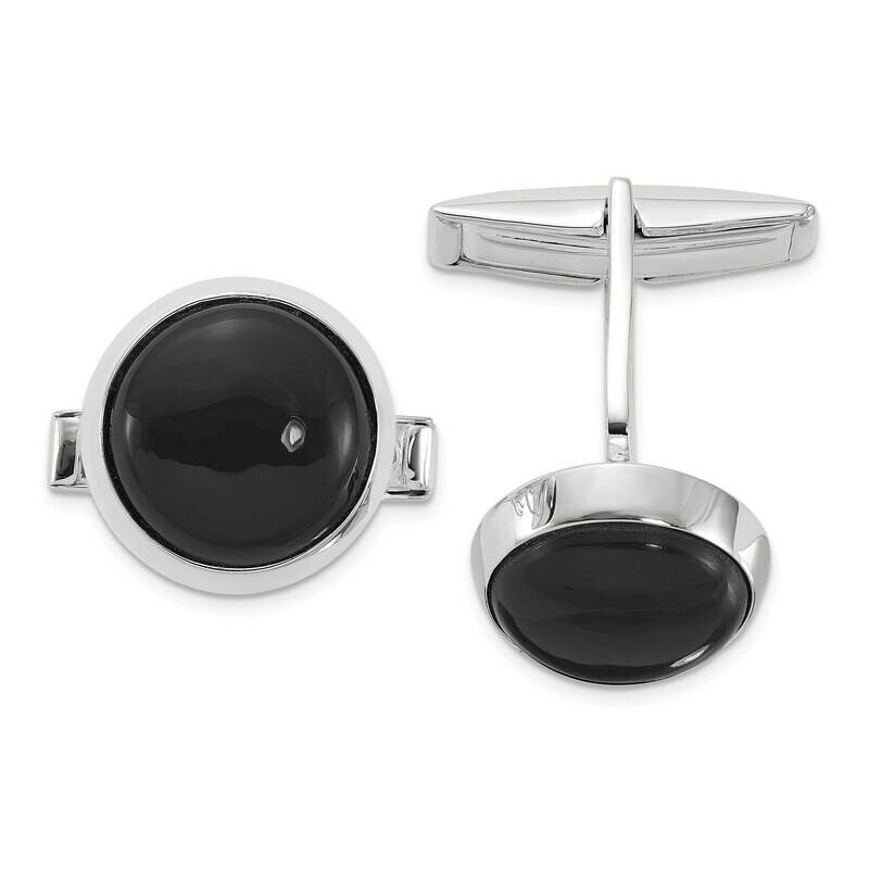 Round Onyx Cuff Links Sterling Silver Polished QQ645