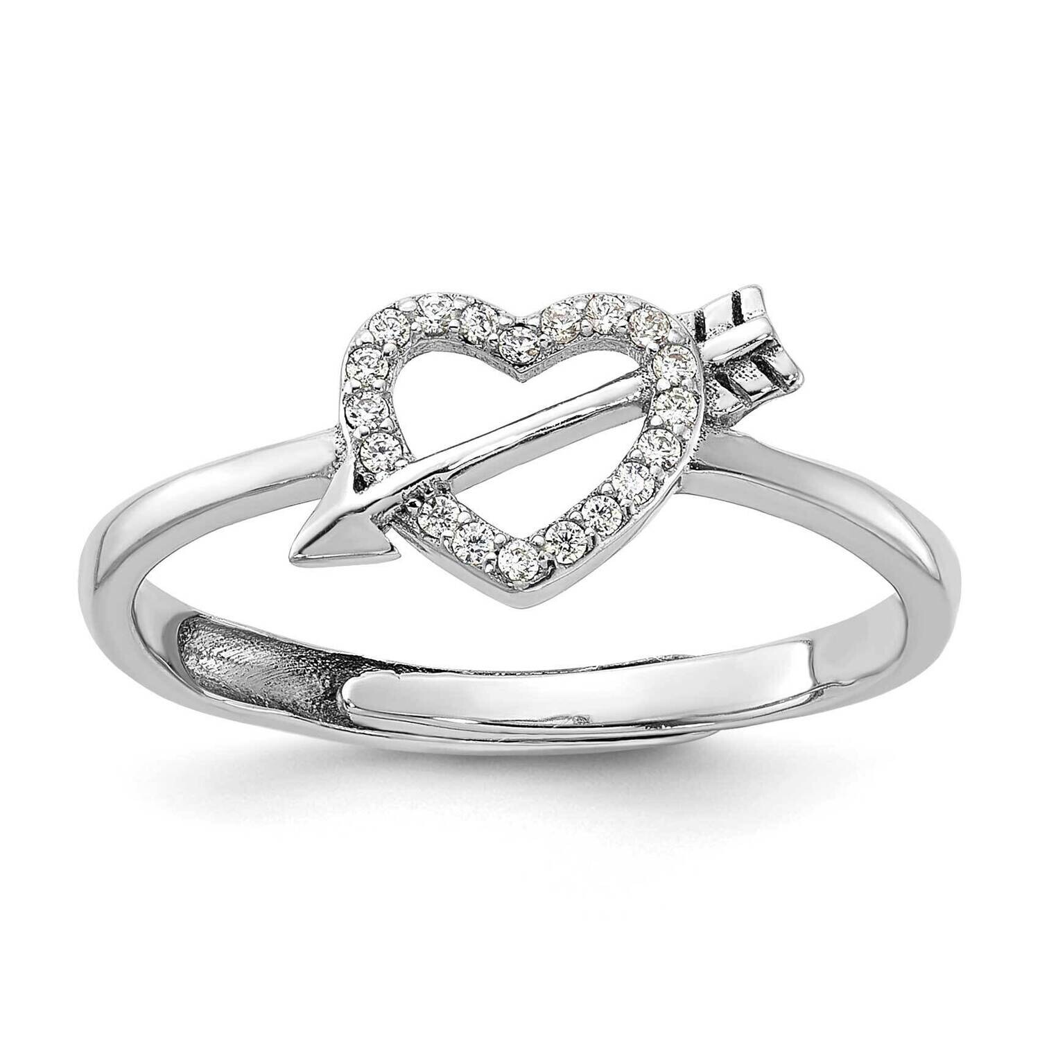 CZ Heart Arrow Adjustable Ring Sterling Silver Rhodium-Plated QR7480, MPN: QR7480,