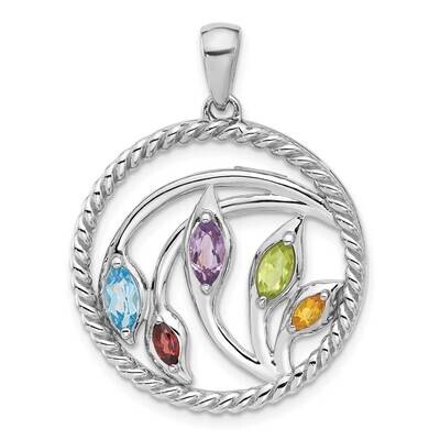 Rainbow Multi-Gemstone Pendant Sterling Silver Rhodium-Plated QP5897, MPN: QP5897,